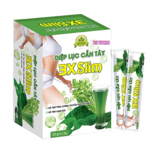 Diệp lục cần tây 3X Slim - Hộp 30 Gói - Thải độc và thanh lọc cơ thể, chống oxy hóa, bổ xung canxi - Hiệu quả an toàn