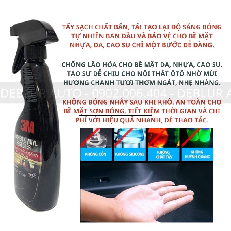 Chai xịt chăm sóc da, vệ sinh nội thất ô tô, taplo , tapi - 3M Leather & Vinyl Restorer 39040LT 400ml