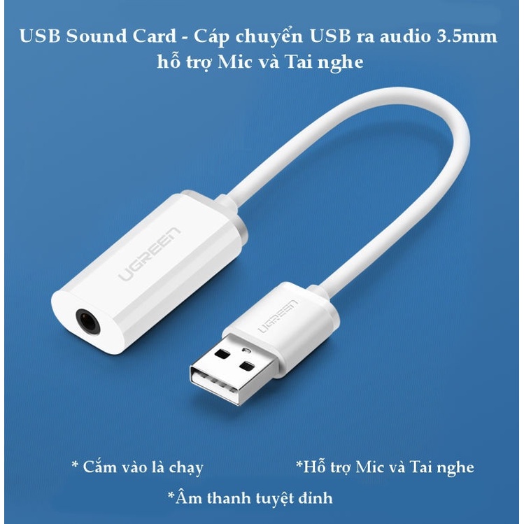 [Mã ELHACE giảm 4% đơn 300K] Cáp chuyển USB ra Audio 3.5mm hỗ trợ Mic và Tai Nghe Ugreen 30712 US206 Chính Hãng