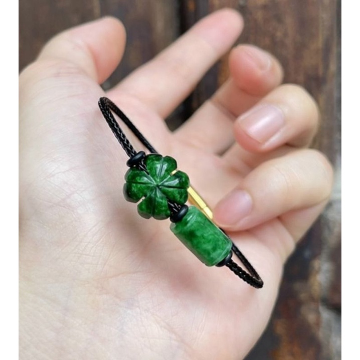 Vòng tay nam nữ mặt 4 lá mic kèm lu thống may mắn tài lộc đeo phong thủy