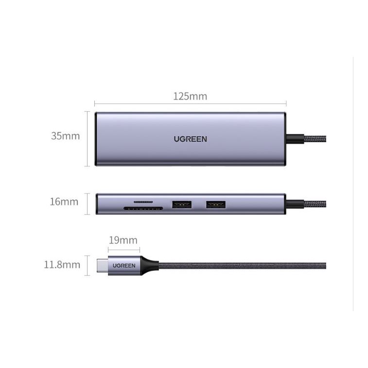 Cáp USB C to HDMI + USB 3.0 + LAN Gigabit + SD/ TF Ugreen 20954