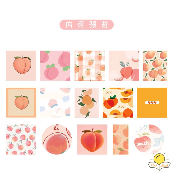 Hộp 45 Sticker ảnh quả Đào STI04, sticker dán hình quả đào dễ thương Tuệ Minh