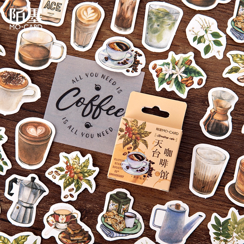 Set 46 Miếng Dán Trang Trí Hình Tách Cà Phê Xinh Xắn