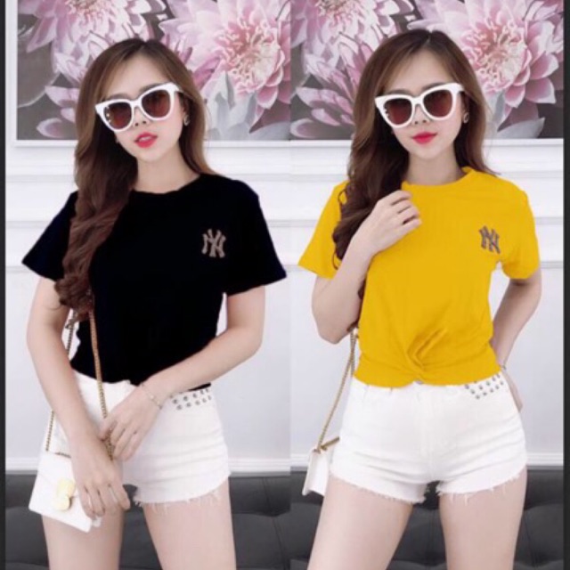 Áo thun xoắn eo croptop