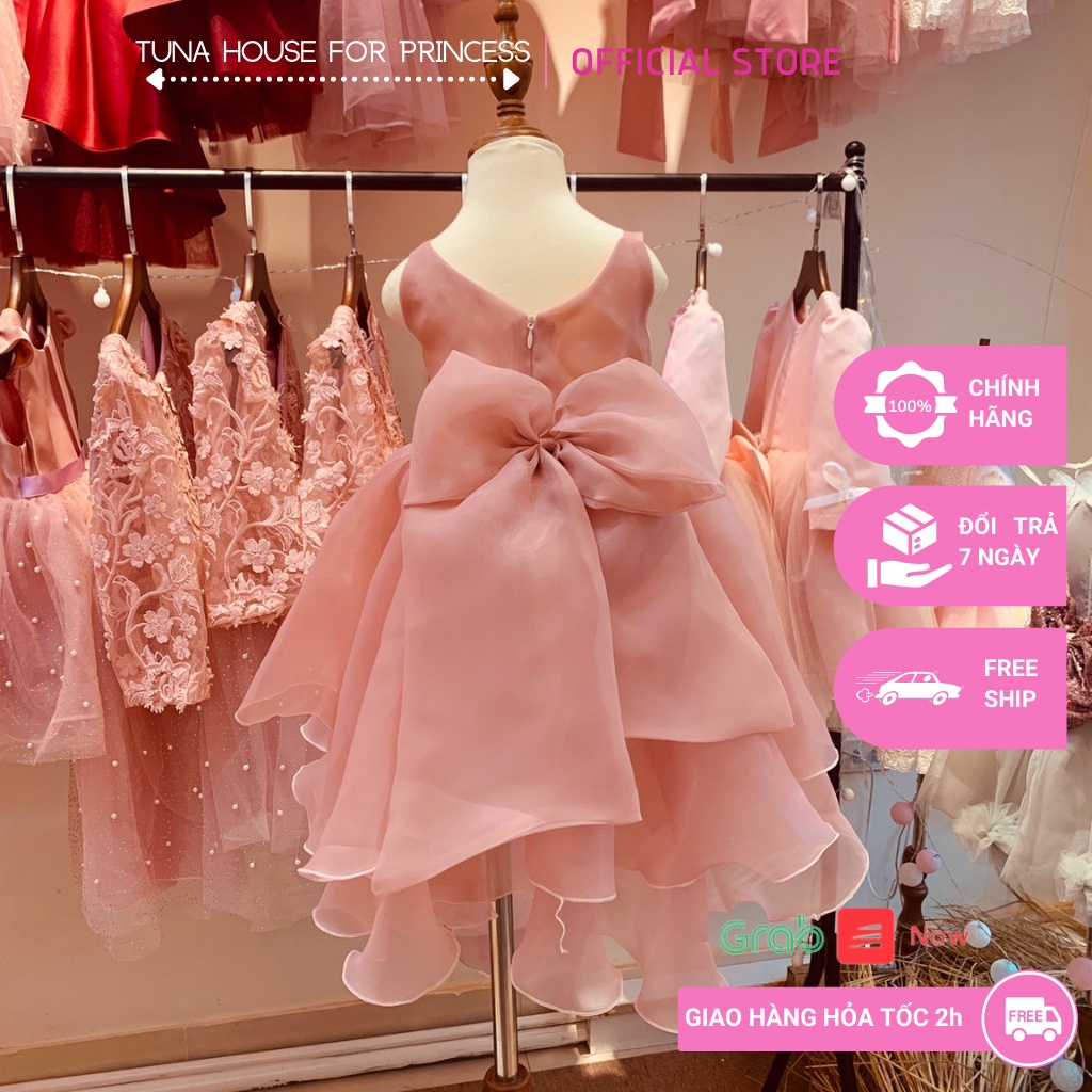 Váy đầm xoè công chúa thiết kế cho bé gái 2 dây hồng vỏ đỗdáng dài đuôi cá - Tuna House For Princess