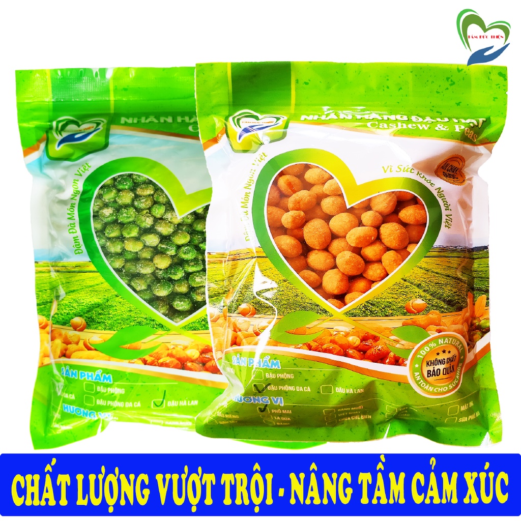 Combo 1KG đậu phô mai 2 vị: đậu phộng da cá và hà lan Tâm Đức Thiện 2 x túi 500GR