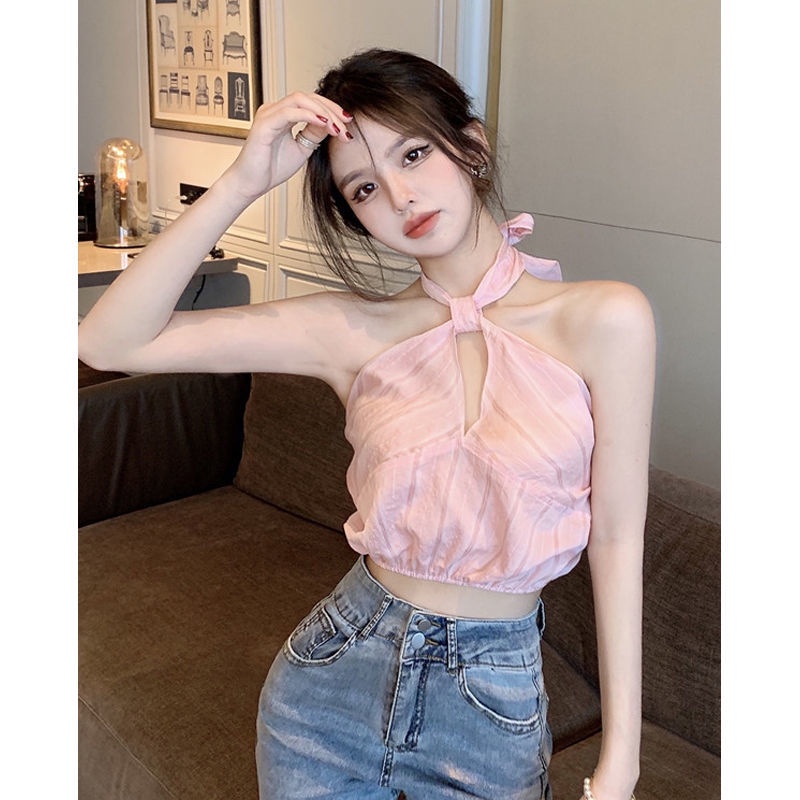 Áo Hai Dây Ngắn Hở Lưng Phong Cách Pháp Mùa Hè Cho Nữ