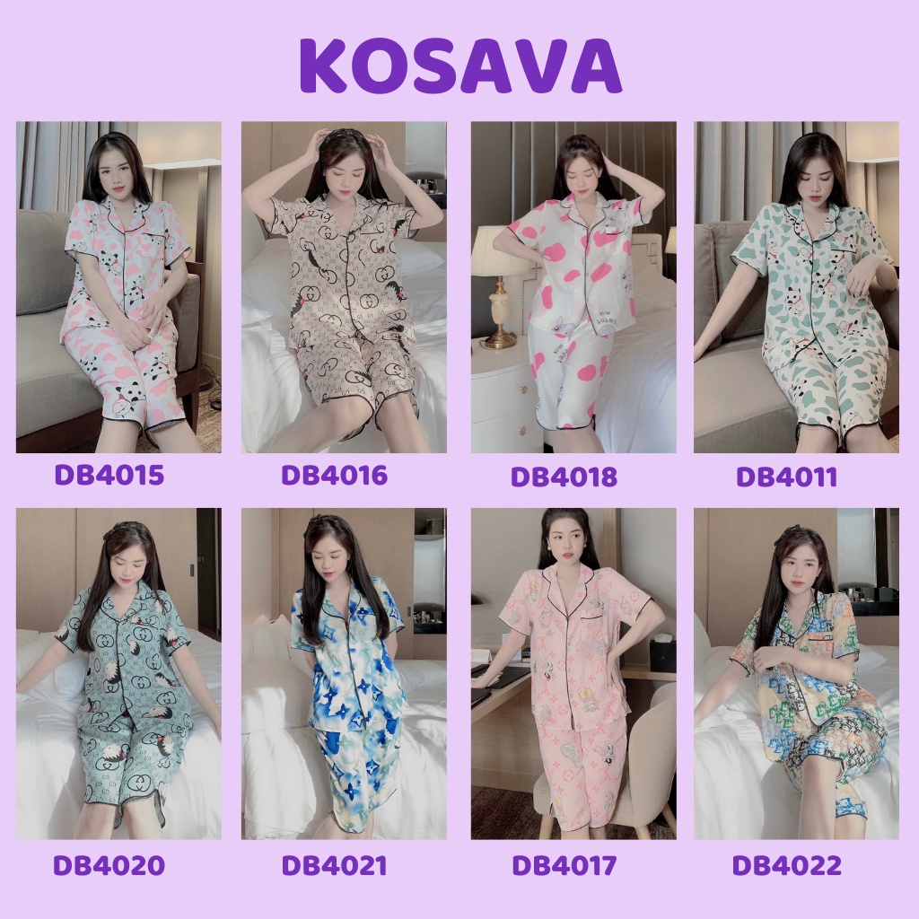 Đồ bộ ngủ dễ thương mặc nhà lụa cao cấp pijama áo cộc quần lửng KOSAVA