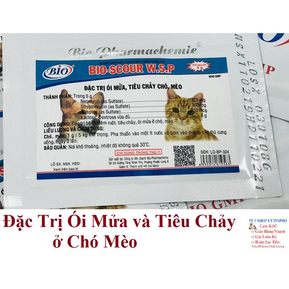 BỘT BIO SCOUR W.S.P Cho Thú Cưng Chó Mèo Gói 5g Xuất xứ Bio Việt Nam