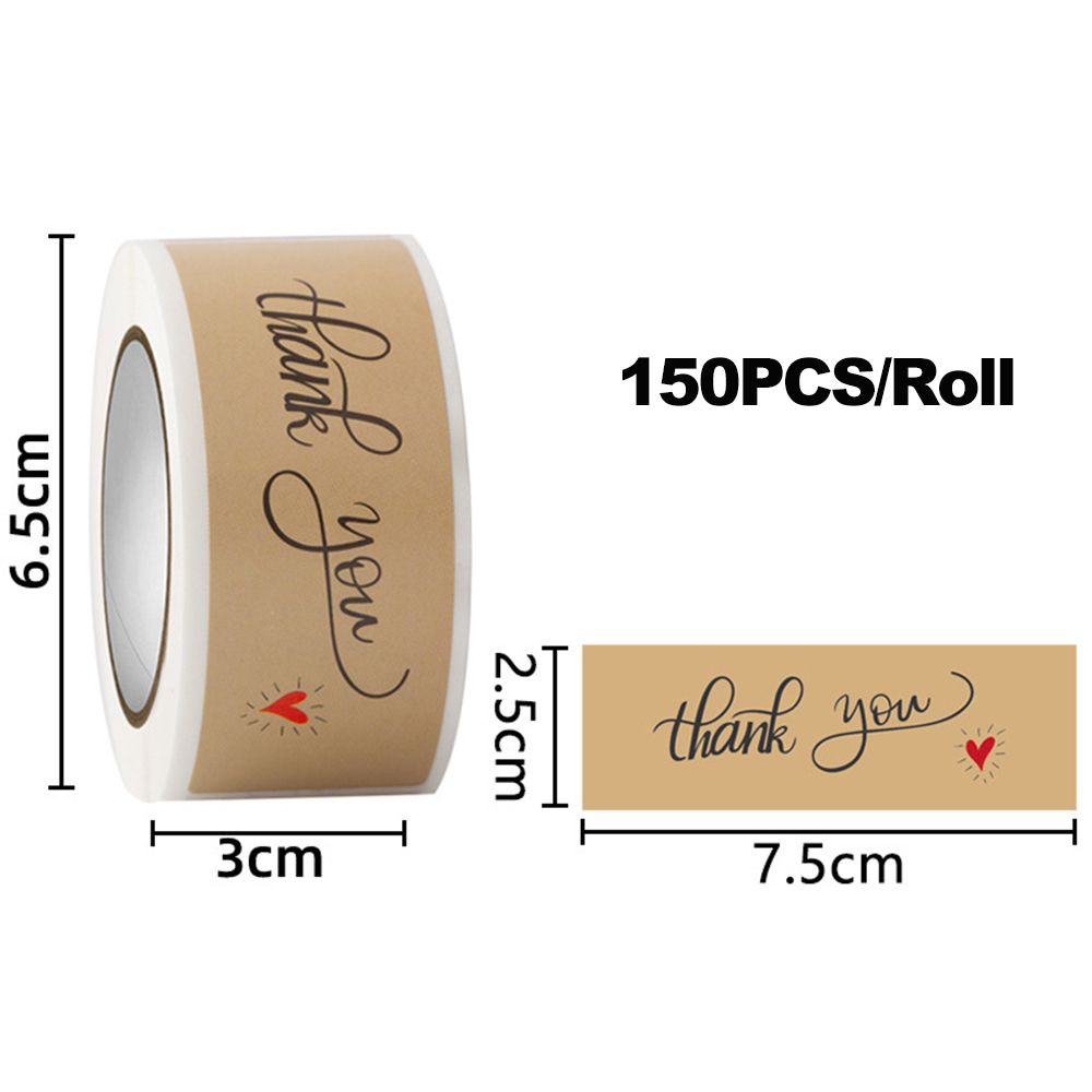 Set 150 Nhãn Dán Giấy Kraft In Chữ Thank You 3x1 Inch Trang Trí Quà Tặng