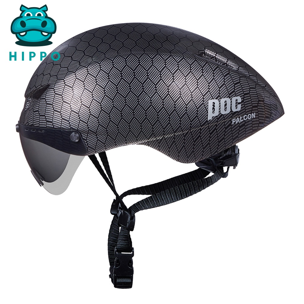 Mũ bảo hiểm xe đạp thể thao Poc Falcon siêu nhẹ chính hãng màu đen carbon bóng - HIPPO HELMET