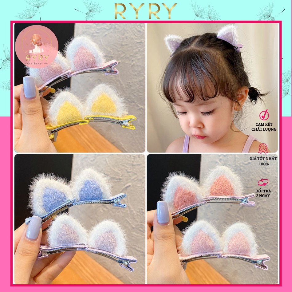 Set 2 Kẹp Tóc Tai Mèo Thỏ Xinh Xắn Đáng Yêu Cho Bé Gái