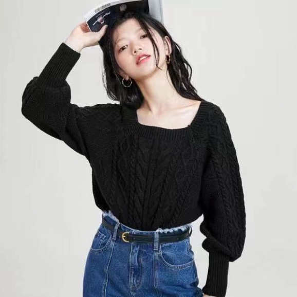 Aó len dệt kim áo len tăm tay dài cổ vuông vặn thừng chất dày dăn siêu ấm thời trang 2021 K5HO | BigBuy360 - bigbuy360.vn