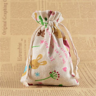 Túi vải bố mềm có dây rút cỡ nhỏ họa tiết vintage thỏ dễ thương kích cỡ 10x14cm - unicorn