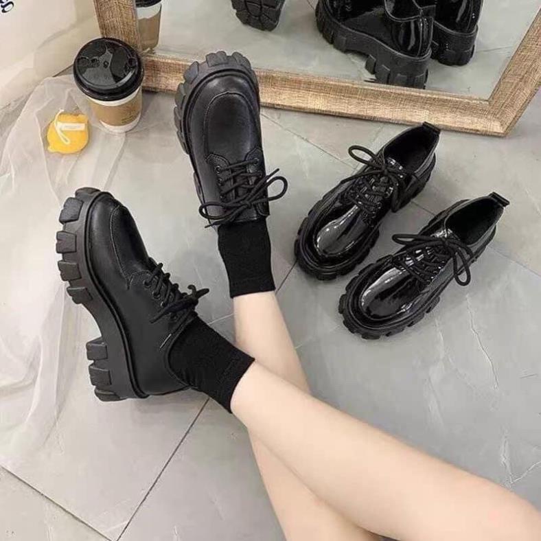 Giày Bốt Martin Gót Vuông Đế Độn 5cm Phong Cách Anh Quốc Cổ Lửn bịg Bóng Mờ 🐲