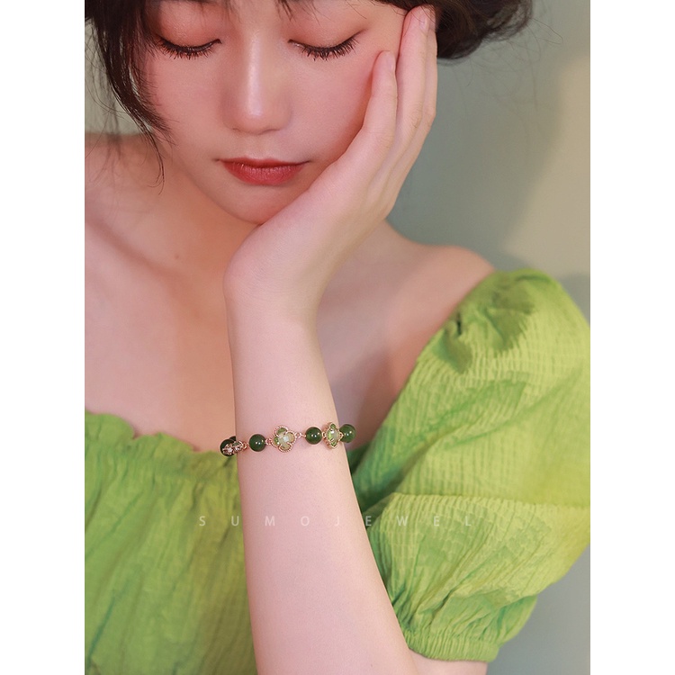 [Hàng Mới] Vòng Tay Cỏ Bốn Lá Màu Trắng Thiết Kế Niche