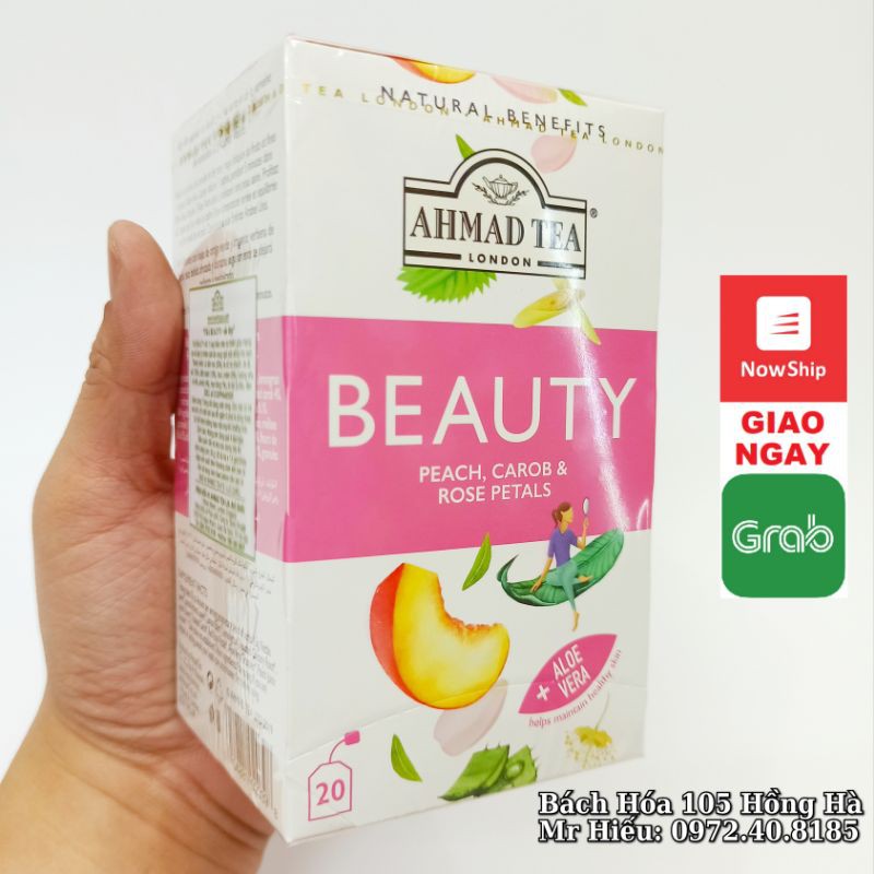 Trà Ahmad Tea thảo mộc BEAUTY hộp 20 gói - Peach, Carob & Rose Petals
