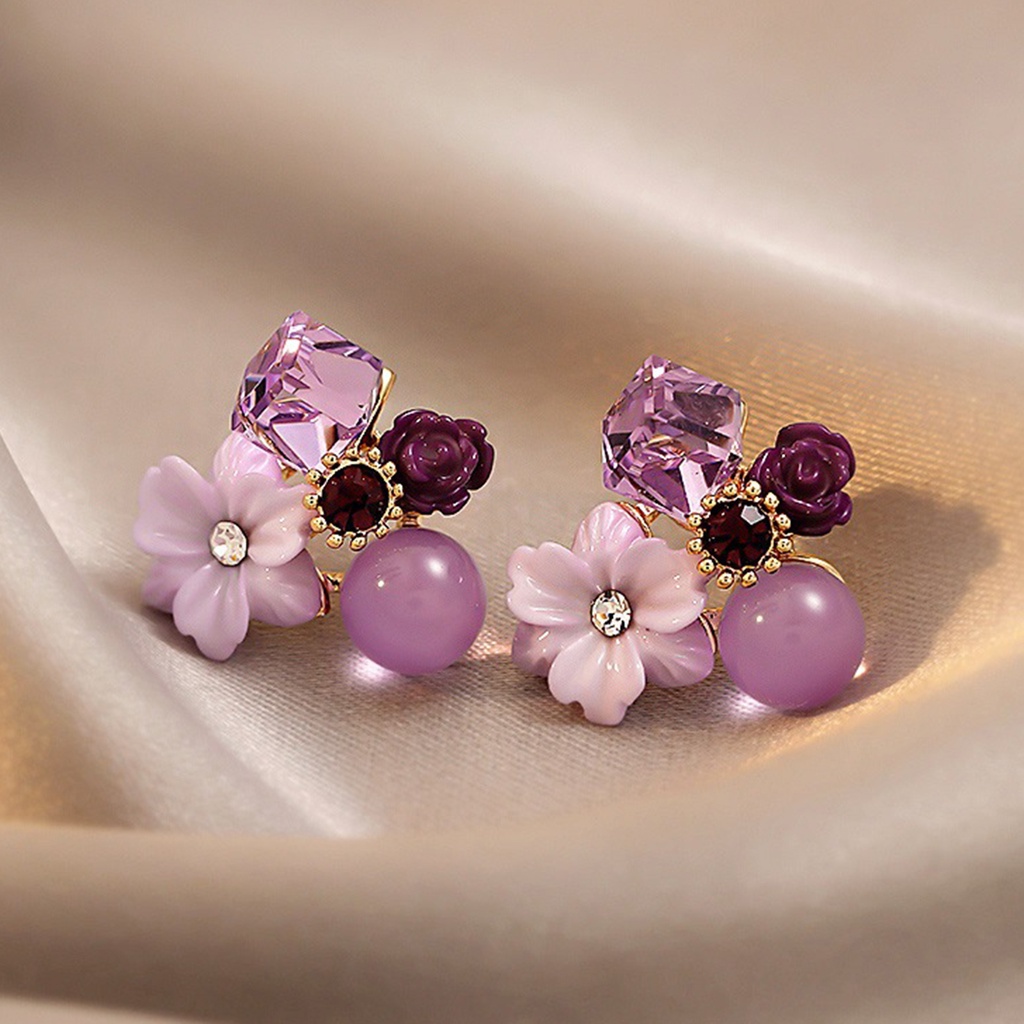 Đôi khuyên tai hình hoa đính đá thời trang cho nữ