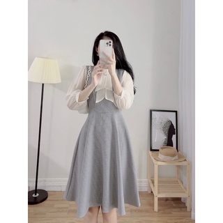 Váy dạ kẻ phối tay tơ