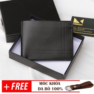 Ví Nam, Bóp Da Nam Nhỏ Gọn Da Bò Nguyên Miếng Manzo VN20.S ( Ví Ngang)- Tặng Móc Khóa Da Bò