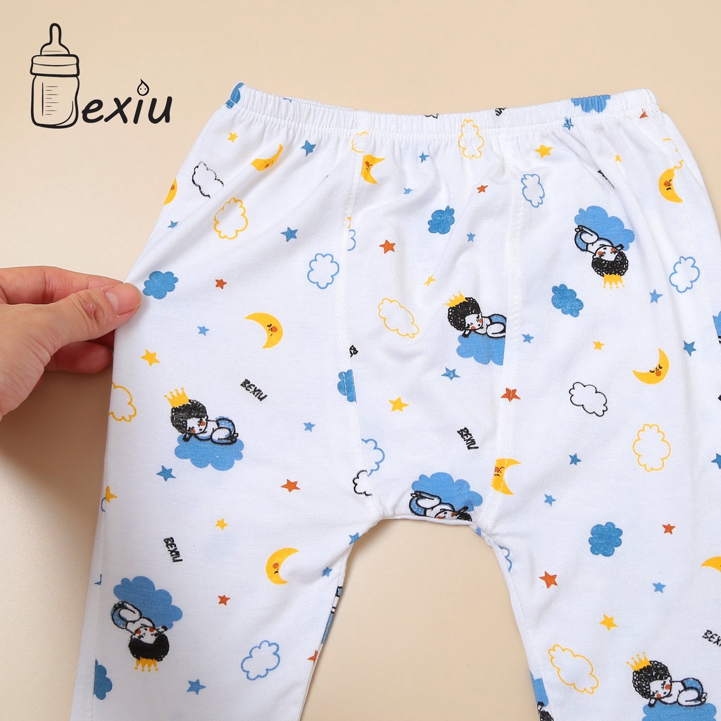 Bộ đồ cài lệch tay dài in rơi Bexiu - Quần Áo Trẻ Sơ Sinh  Vải Cotton Lạnh Cao Cấp Cho Bé Trai Và Gái Từ 4-9 kg