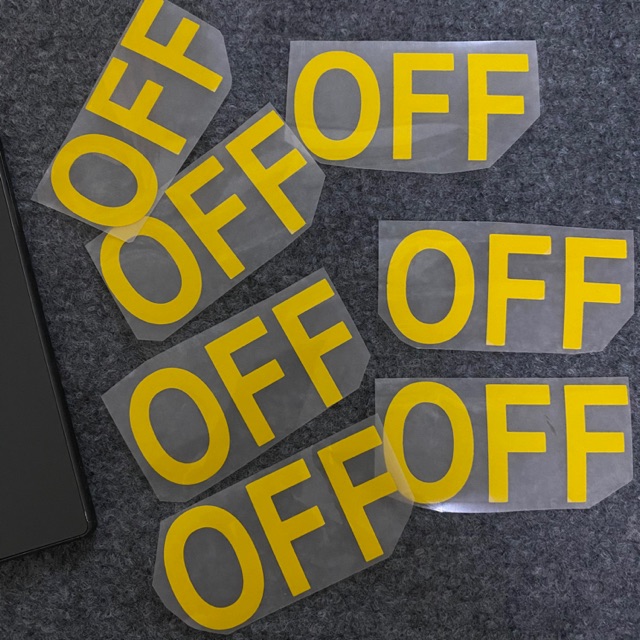 Decal Logo Sticker Patch in áo ủi trực tiếp lên vải Chữ OFF vàng