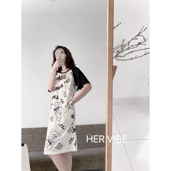 Váy ngủ nữ pịjama có túi đẹp cotton siêu thấm mồ hôi pyjama mát mềm thoải mái họa tiết đẹp Her Vibe