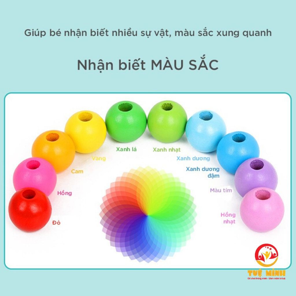 Xâu hạt gỗ 106 chi tiết nhiều chủ đề đồ chơi trí tuệ cho bé phát triển tư duy Tuệ Minh Kids