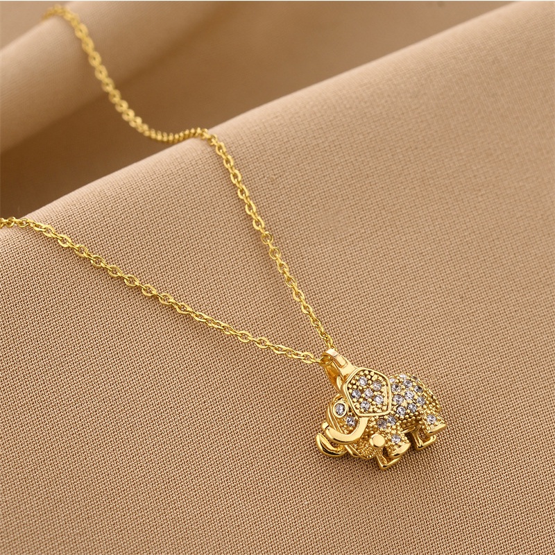 Vòng cổ Hai Mặt Bằng Thép Titan Không Phai Hình Voi Trắng Đen Đơn Giản Thời Trang Cho Nữ