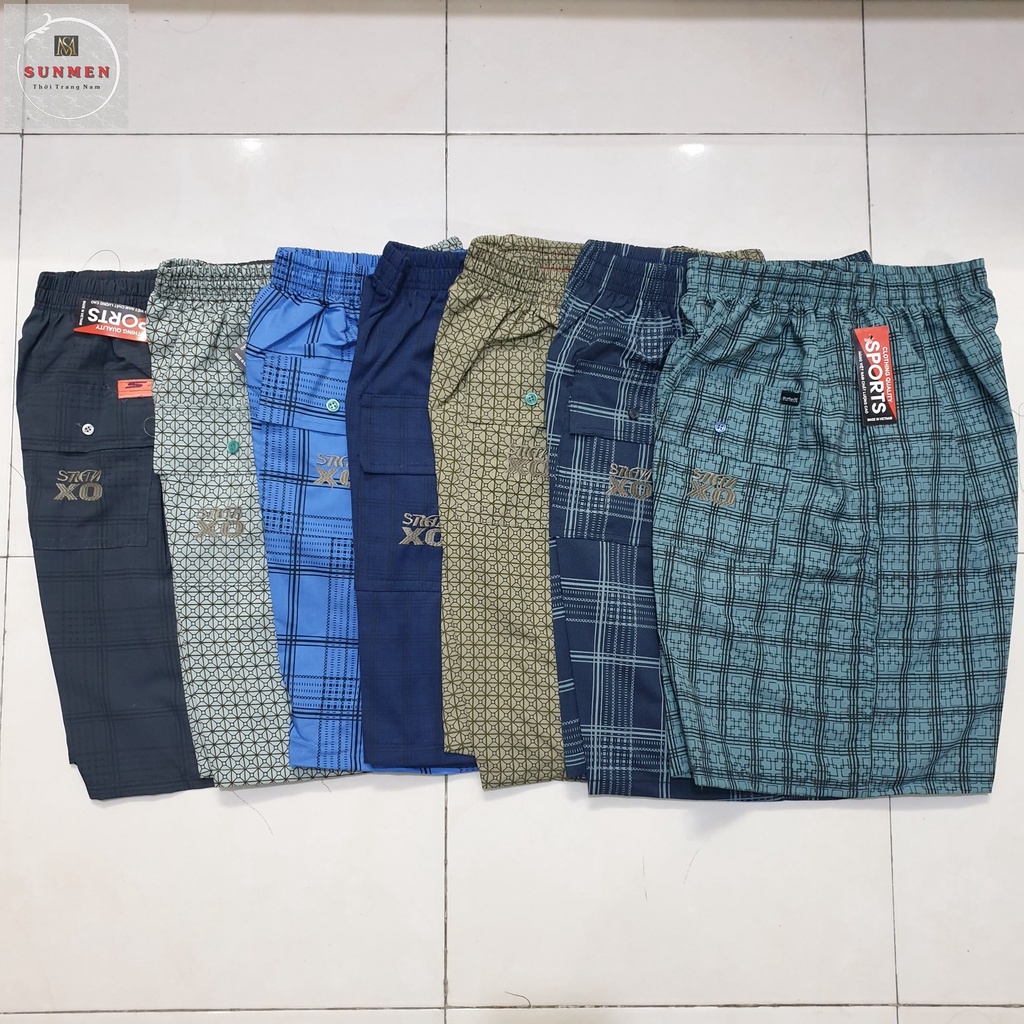 [HCM] Quần đùi thun nam ngắn mặc nhà trung niên kẻ sọc caro chất kate  thoáng mát SUNMEN Freesize từ 40-60kg