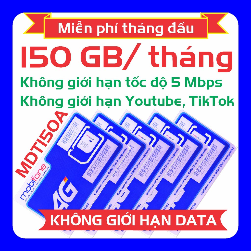 🔵 [Max Data 12 tháng] Sim 4G Mobi tặng data khủng 450 GB (150 GB/tháng) và không giới hạn tốc độ 5 Mbps