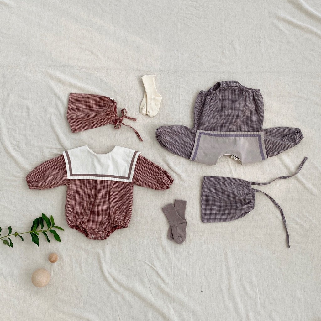 Set suit caro thủy thủ mũ chóp A441 Bebeholic hàng cao cấp Hàn