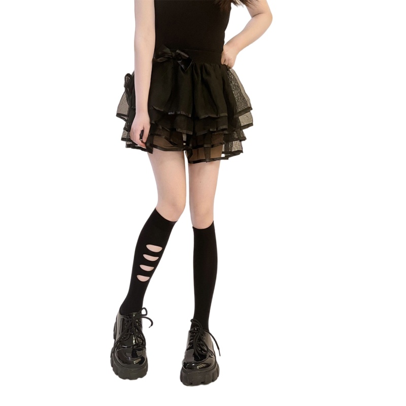 Brroa Vớ Cao Đến Đầu Gối Màu Đen Phối Lỗ Rách Phong Cách Gothic Harajuku Punk Cá Tính Đường Phố Cho Nữ