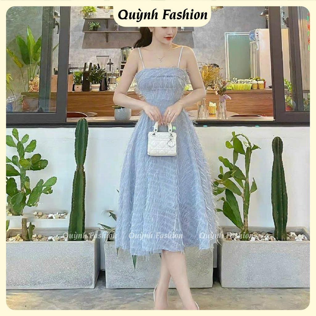 Đầm Lông Vũ Hai Dây Có Mút QUỲNH FASHION Chất Liệu Lông Vũ Cao Cấp Nữ Tính Có 3 Màu Lựa chọn
