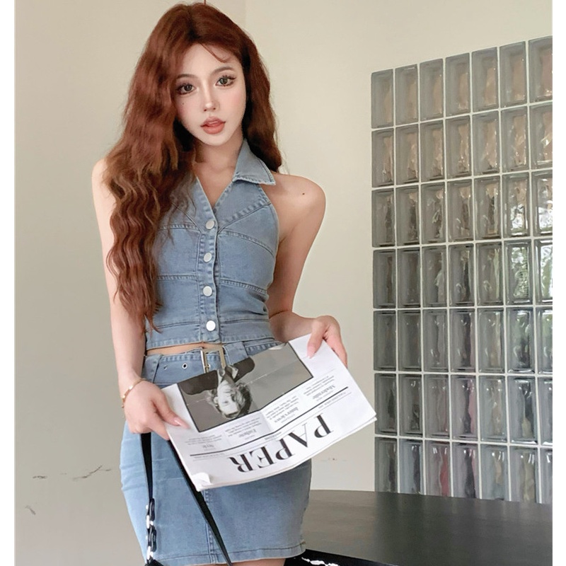 Set Áo Denim Và Chân Váy Denim Thời Trang Hè Xinh Xắn Cho Nữ