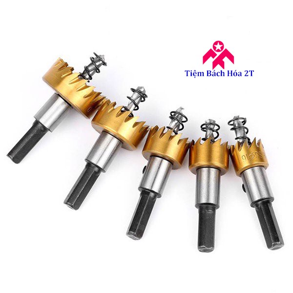 Bộ 5 mũi khoan khoét lỗ HSS titanium - Khoan gỗ, nhôm, mica