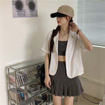 Áo Khoác Vest Màu Xanh Nhạt Dáng Rộng Tay Ngắn Thời Trang Mùa Hè Hàng Mới Dành Cho Bạn Nữ Áo croptop