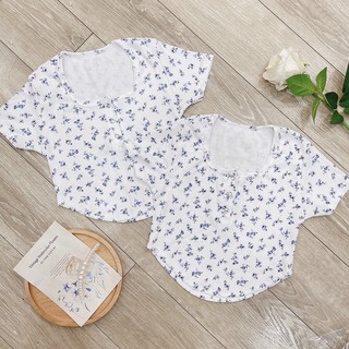Áo croptop vạt bầu nút bấm in hoa tay ngắn - Luvie