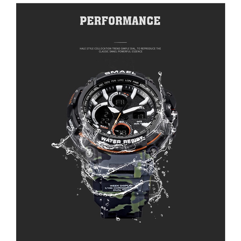 Đồng hồ kim/điện tử SMAEL 1708 thời trang nam kháng nước 50M màn hình LED có hiển thị lịch