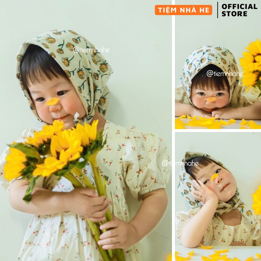 Khăn Bandana Đội Đầu Họa Tiết Hoa Turban Dài Quàng Cổ Cute Cho Bé Tiệm Nhà He size 50x50cm
