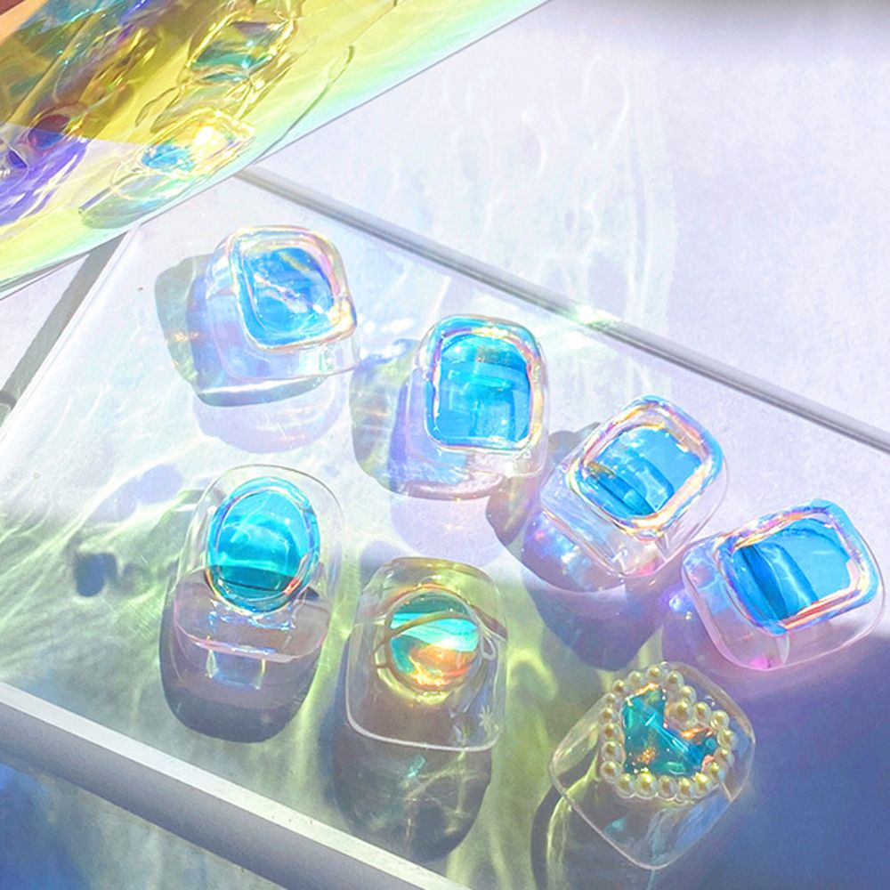 [Hàng mới về] Miếng dán trang trí móng tay màu laze nước đá viên hiệu ứng hào quang màu kẹo tùy chọn hình chữ nhật