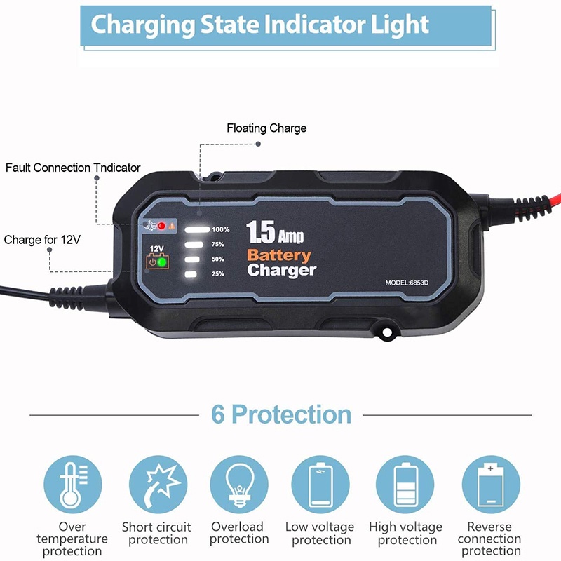 Bộ Sạc Pin Thông Minh Tự Động 12V 1500mA Cho Xe Hơi/RV/ATV/Boat