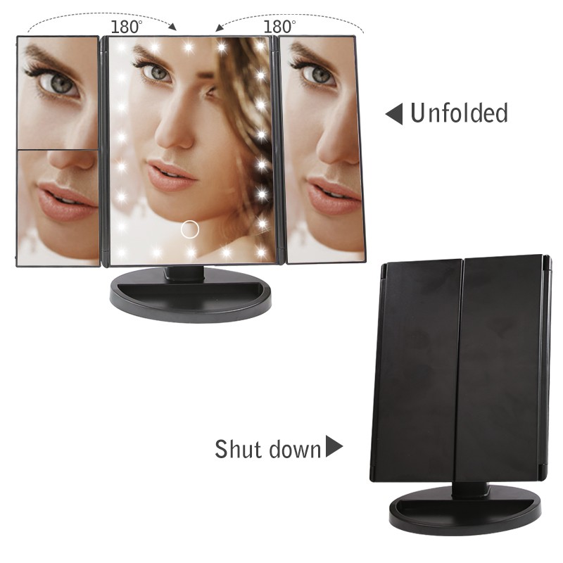 Makeup Mirror LED Touch Screen With 22Led light 2X/3X Magnifying Mirrors 3 Foldi