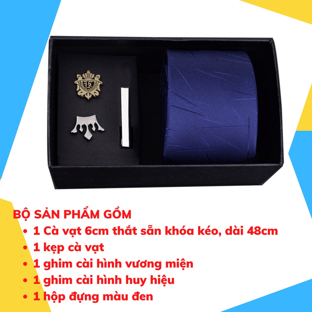 Bộ Cà vạt 6cm làm Quà tặng cho nam, gồm Cà vạt bản nhỏ, Kẹp cà vạt, Ghim cài áo thời trang Nam CCV-05A