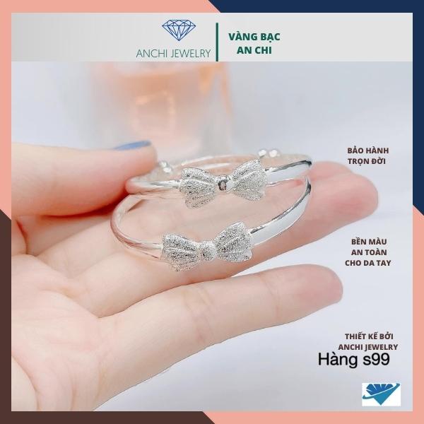 Kiềng tay nơ khắc tên cho bé gái, chuẩn bạc ta sáng đẹp không lo xuống màu - Vàng bạc an chi