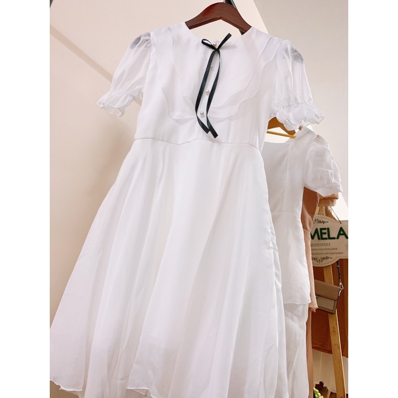 [Jamela Store] Đầm trắng phối bèo đính nơ | BigBuy360 - bigbuy360.vn