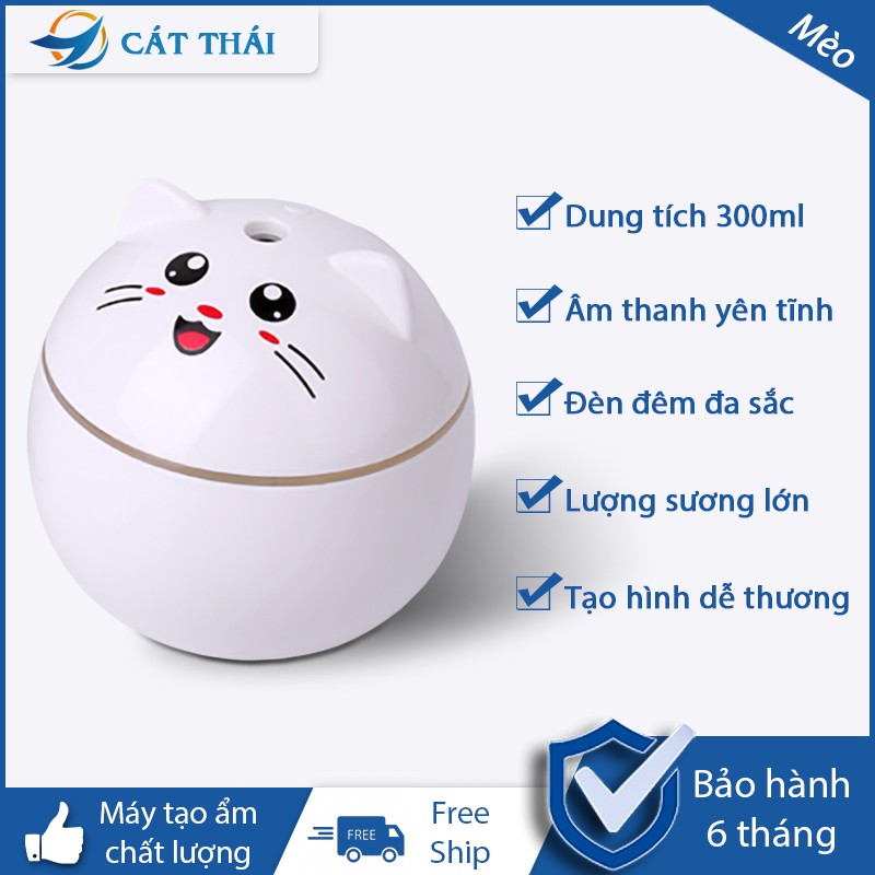 Máy phun sương tạo ẩm Cát Thái Mini tạo hình mèo con dễ thương, hạt sương nano siêu nhỏ lượng sương lớn cung cấp độ ẩm