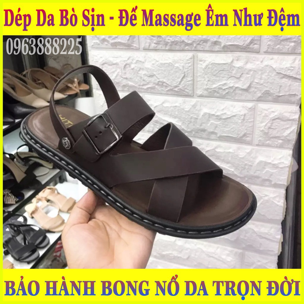 Dép da nam cao cấp đế massage êm ái - da bò nhập khẩu italy nguyên tấm phong cách trẻ trung AQ091