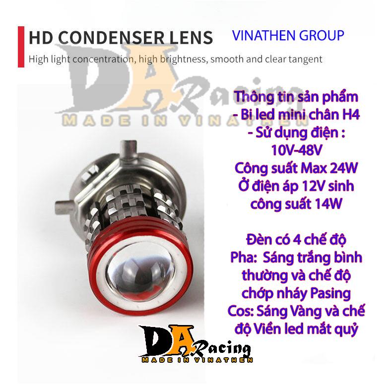SIÊU PHẨM-Đèn pha led mini BMA chân H4-2 màu tích hợp pasing và mắt quỷ