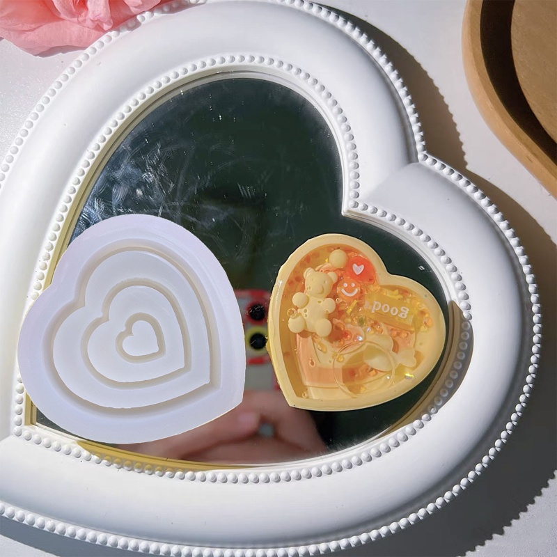 Khuôn Silicone Làm Móc Khóa Epoxy Resin Hình Học Trái Tim Lấp Lánh DIY